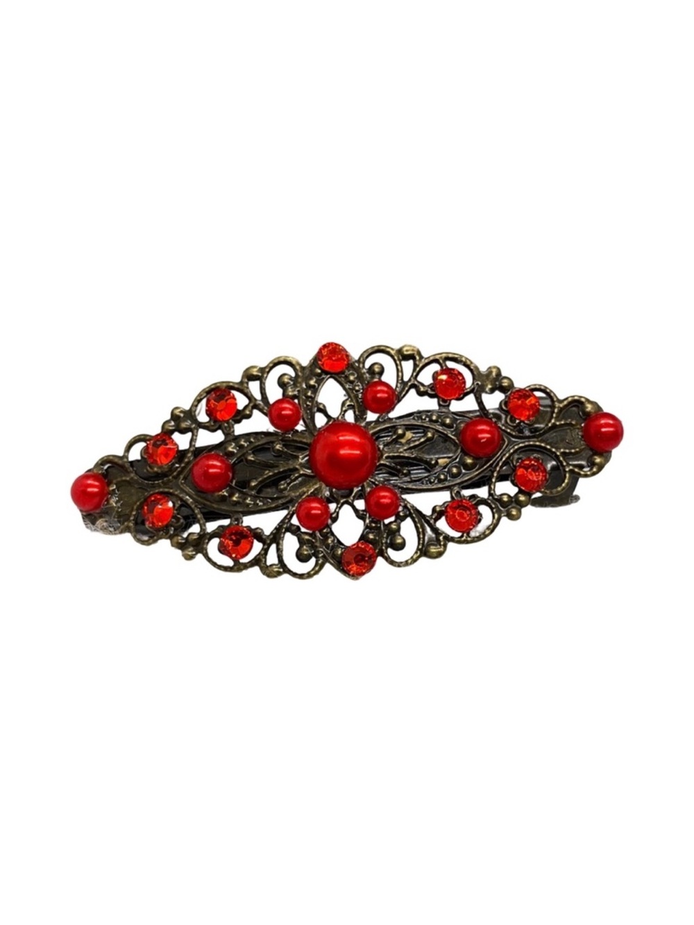 Red Filigree Barrette Hair Clip - Vintage-Inspired Women’s FINAL PRICE DROP